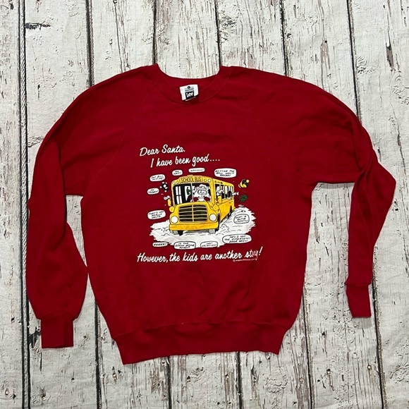 Vintage 1980s Dear Santa School Bus Ugly Christmas Sweater Sweatshirt